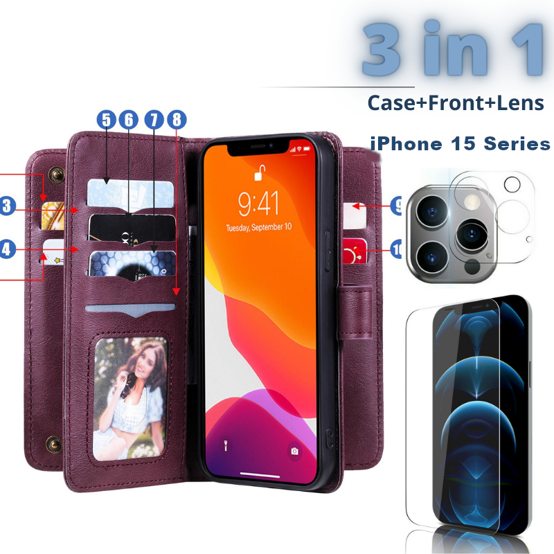 iPhone 15 Max Pro, 14 & 13 Series Magnet Leather Case with Screen Protector